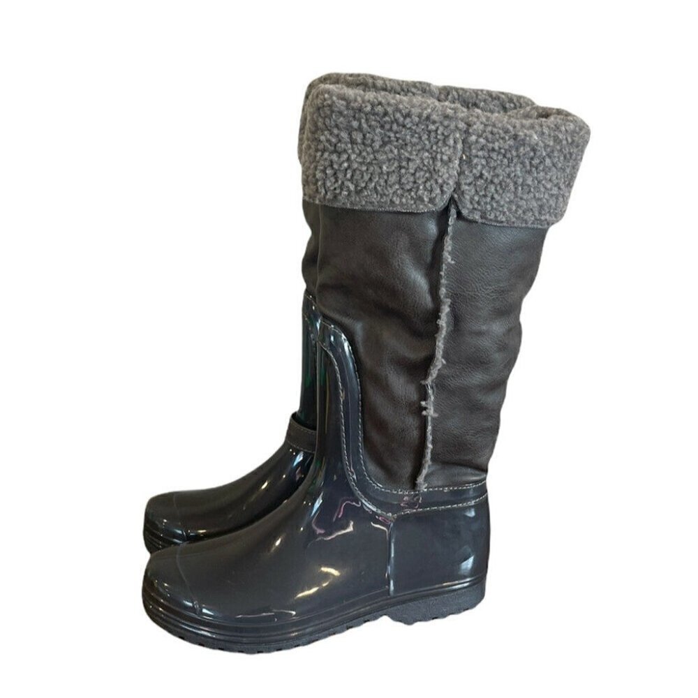 Henry Ferrera K-Shearling Rain Boots Girls 4 EU 36 US Women 5.5 Gray Rubber